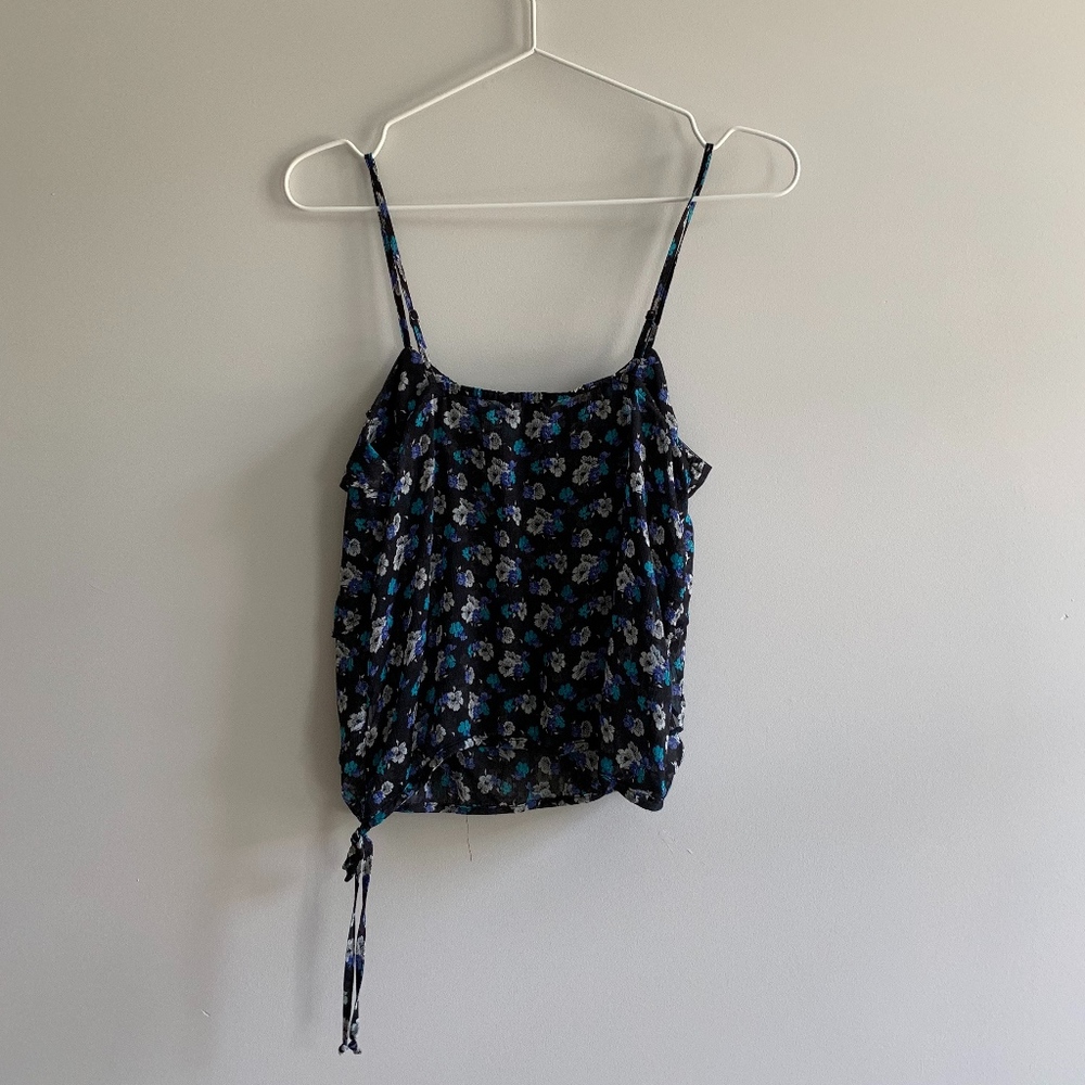 BLUES FLORAL PRINT RUFFLE TANK BLOUSE - Picture 6 of 6